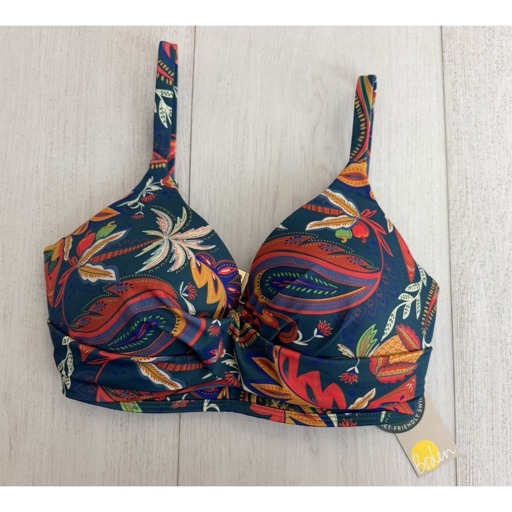 NWT Boden Capri Bikini Top Sz 32DD Colorful Floral Underwire Twisted